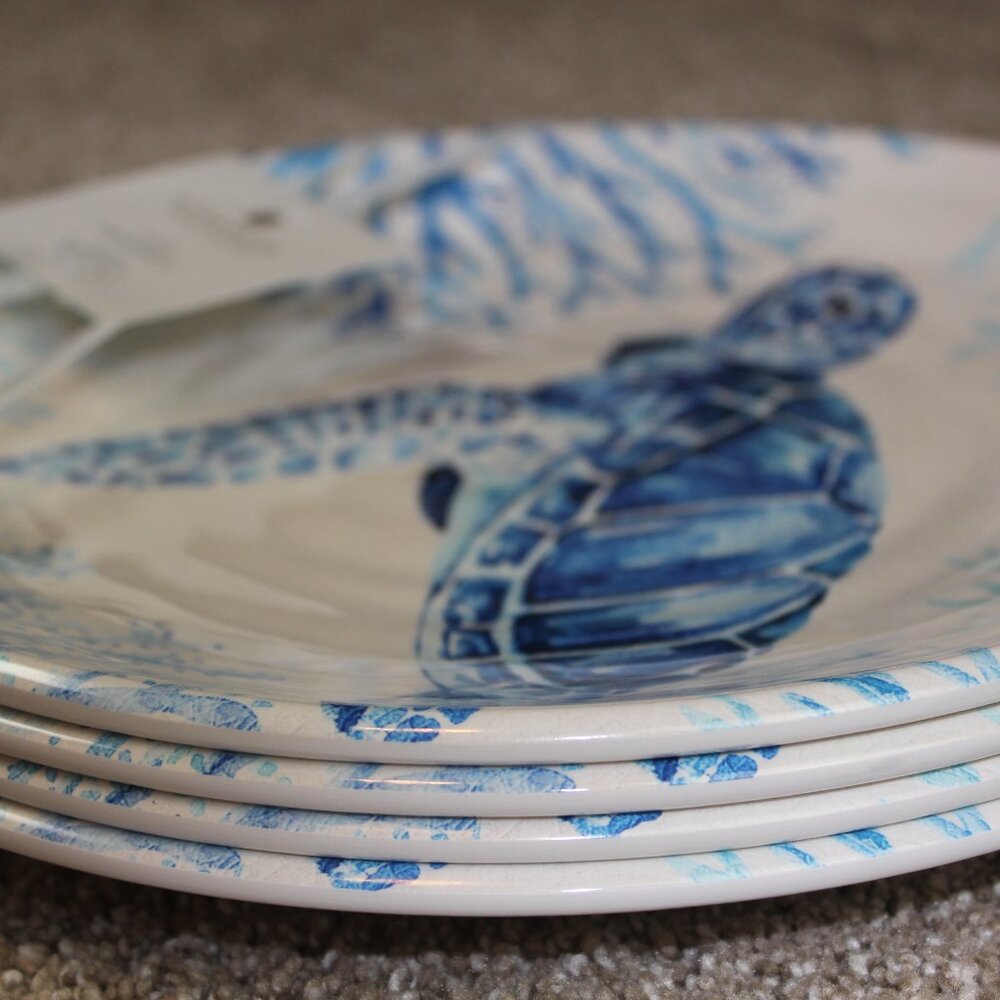 Wind & Water Coastal Dinner Plates Sea Turtle Set of 4 Melamine 11" Blue NWT - Picture 5 of 7